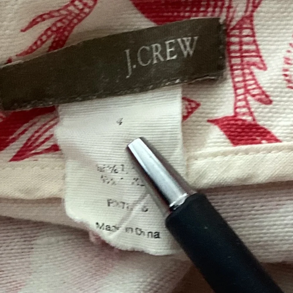 J. Crew Floral Pencil Skirt Size 4 Linen Cotton Blend White with Red Flowers